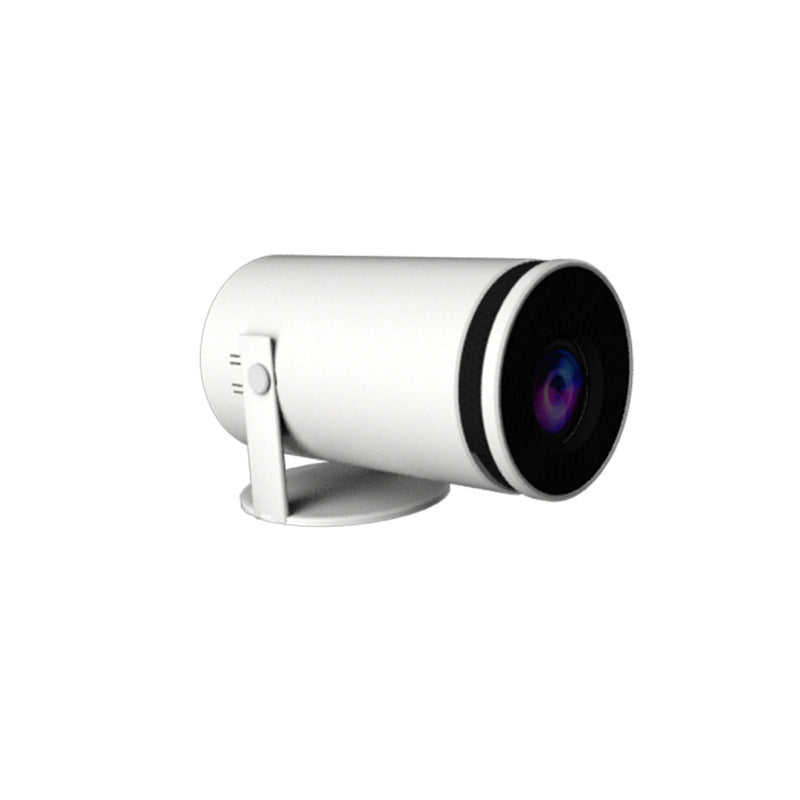 NightFrame mini projector in white, side view on its rotating stand