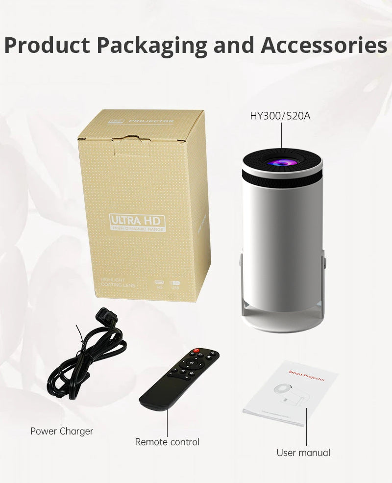 What's in the box: projector, remote control, power cable and user manual